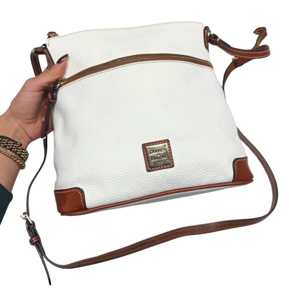 Dooney & Bourke Pebble Grain Leather Crossbody – White/Cream w/ Tan Trim, Like N - Picture 12 of 16
